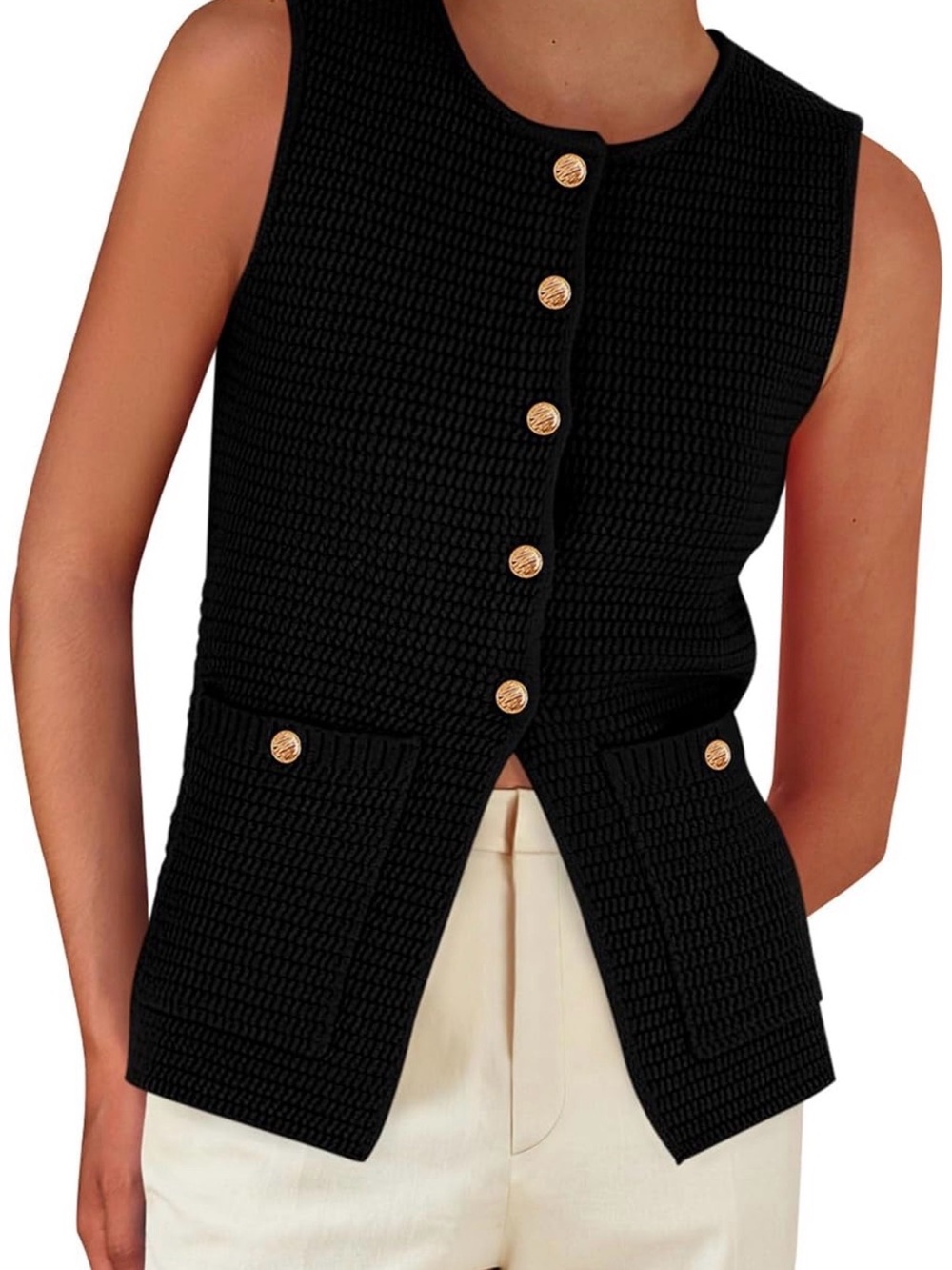Sweater Vest Sleeveless Button Down Knit with Gold Buttons